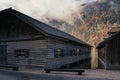 Berchtesgaden, Germany. Boathouses at the Koenigssee