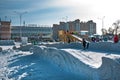 Snow town with a slide. Berdsk, Siberia, Russia
