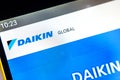 Berdyansk, Ukraine - April 1, 2019: Daikin Industries website homepage. Daikin Industries logo visible on the phone