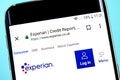 Berdyansk, Ukraine - 8 June 2019: Experian website homepage. Experian logo visible on the phone screen, Illustrative Editorial