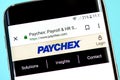 Berdyansk, Ukraine - 8 June 2019: Paychex website homepage. Paychex logo visible on the phone screen the phone screen,