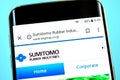 Berdyansk, Ukraine - 1 June 2019: Sumitomo Rubber website homepage. Sumitomo Rubber logo visible on the phone screen