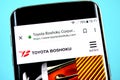 Berdyansk, Ukraine - 1 June 2019: Toyota Boshoku website homepage. Toyota Boshoku logo visible on the phone screen