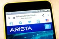 Berdyansk, Ukraine - 15 May 2019: Arista Networks website homepage. Arista Networks logo visible on the phone screen, Illustrative Royalty Free Stock Photo