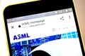 Berdyansk, Ukraine - 19 May 2019: ASML Holding website homepage. ASML Holding logo visible on the phone screen Royalty Free Stock Photo