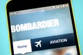 Berdyansk, Ukraine - 23 May 2019: Bombardier aerospace website homepage. Bombardier logo visible on the phone screen