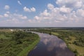 Berezina river and bridge over the river from a bird`s eye view