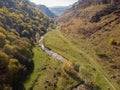 Berezovsky Gorge on the outskirts of the city of Kislovodsk, Russia. A bird`s eye view on a sunny autumn day Royalty Free Stock Photo