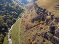Berezovsky Gorge on the outskirts of the city of Kislovodsk, Russia. A bird`s eye view on a sunny autumn day Royalty Free Stock Photo