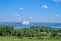 Berezovsky thermal power station on the shore of the reservoir, in the summer.