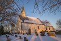 Berg Church in winter garb and sunset Royalty Free Stock Photo