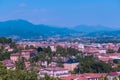 Bergamo - Aerial view of historic medieval walled city of Bergamo seen from CittË Alta (Upper Town), Italy