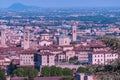 Bergamo - Aerial view of historic medieval walled city of Bergamo seen from CittË Alta (Upper Town), Italy