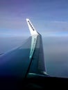 2019.10.28 Bergamo, Ryanair airport, Orio al Serio airport, detail of the wing in the flight phase Royalty Free Stock Photo