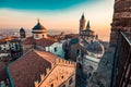 Bergamo city view from the old civic tower at sunset Beautiful Italy travel destination