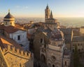 Bergamo, Italy. Aerial view of the Basilica of Santa Maria Maggiore and the chapel Colleoni Royalty Free Stock Photo