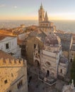 Bergamo, Italy. Aerial view of the Basilica of Santa Maria Maggiore and the chapel Colleoni