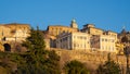 Bergamo, Italy. Amazing landscape at the old town located on the top of the hill. View from the new city downtown at the sunrise Royalty Free Stock Photo