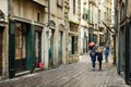 BERGAMO, ITALY - APRIL 2022: Narrow medieval street of Bergamo city northeast of Milan.