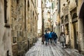 BERGAMO, ITALY - APRIL 2022: Narrow medieval street of Bergamo city northeast of Milan