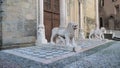 Bergamo, Italy. The Basilica of Santa Maria Maggiore. The lions at the entrance to the church