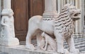 Bergamo, Italy. The Basilica of Santa Maria Maggiore. The lions at the entrance to the church