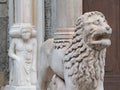 Bergamo, Italy. The Basilica of Santa Maria Maggiore. The lions at the entrance to the church