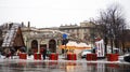 BERGAMO, ITALY - DECEMBER 11, 2017: concrete blocks covered like giant christmas gifts to protect from terrorist trucks attacks on