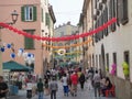 Bergamo, Italy. The festival of the district of Borgo Palazzo. Balloons that color the street
