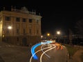 Bergamo, Italy. The old city. Landscape on the street along the ancient walls during the evening with trails of headlights Royalty Free Stock Photo