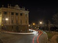 Bergamo, Italy. The old city. Landscape on the street along the ancient walls during the evening with trails of headlights Royalty Free Stock Photo