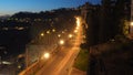 Bergamo, Italy. The old city. Landscape on the street along the ancient walls during the evening with trails of headlights Royalty Free Stock Photo