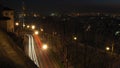 Bergamo, Italy. The old city. Landscape on the street along the ancient walls during the evening with trails of headlights Royalty Free Stock Photo