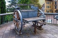 BERGAMO, ITALY - MAY 22, 2019: Carriage for old cannon weapon in the park of the Fortress of Bergamo Rocca di Bergamo. The Royalty Free Stock Photo