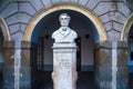 BERGAMO, ITALY - MAY 22, 2019: The monument of famous italian poet Pietro Ruggeri da Stabello 1797-1858 in Bergamo Citta Bassa