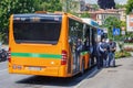 BERGAMO, ITALY - MAY 22, 2019: Officers of Security guard Guardia giurata check tickets at the stop when exiting the bus