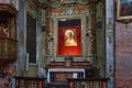 BERGAMO, ITALY - MAY 22, 2019: Side altar with Pope John Paul II portrait in the Catholic Church of Sant Agata nel Carmine in