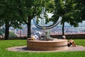 BERGAMO, ITALY - MAY 22, 2019: The sundial Meridiana in Italian in Bergamo. Is an equatorial bow sundial that shows the time. Is Royalty Free Stock Photo