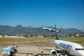 Bergamo, Italy - October 26, 2019: Ryanair plane takes off on Bergamo Airport in Italy. Ryanair is the biggest low-cost airline
