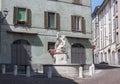 Bergamo, Italy, The Old city. The dolphin fountain in Pignolo street Royalty Free Stock Photo