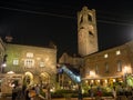 Bergamo, Italy. The Old town. The old main square and to the buildings that surround it with a new temporary street furniture