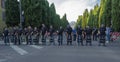 Bergamo, Italy. Police deployed in riot gear for the arrival of the President of the Republic in Bergamo