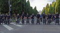 Bergamo, Italy. Police deployed in riot gear for the arrival of the President of the Republic in Bergamo