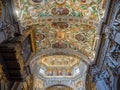 Bergamo, Italy. Superb view of the cathedral ceiling frescoes. Interior view of the Santa Maria Maggiore Catholic church