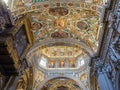 Bergamo, Italy. Superb view of the cathedral ceiling frescoes. Interior view of the Santa Maria Maggiore Catholic church