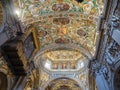 Bergamo, Italy. Superb view of the cathedral ceiling frescoes. Interior view of the Santa Maria Maggiore Catholic church