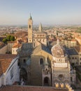 Bergamo, old city, drone aerial view of the Basilica of Santa Maria Maggiore and the chapel Colleoni. Royalty Free Stock Photo