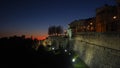 Bergamo, old city. Italy. Fiery sunset from the Venetian walls