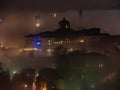 Bergamo, Italy. Lombardy. Amazing landscape of the fog rises from the plains and covers the old town Royalty Free Stock Photo