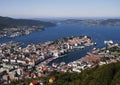 Bergen aerial  view from Mount Floyen viewpoint. Bergen is a city and municipality in Hordaland, Norway Royalty Free Stock Photo